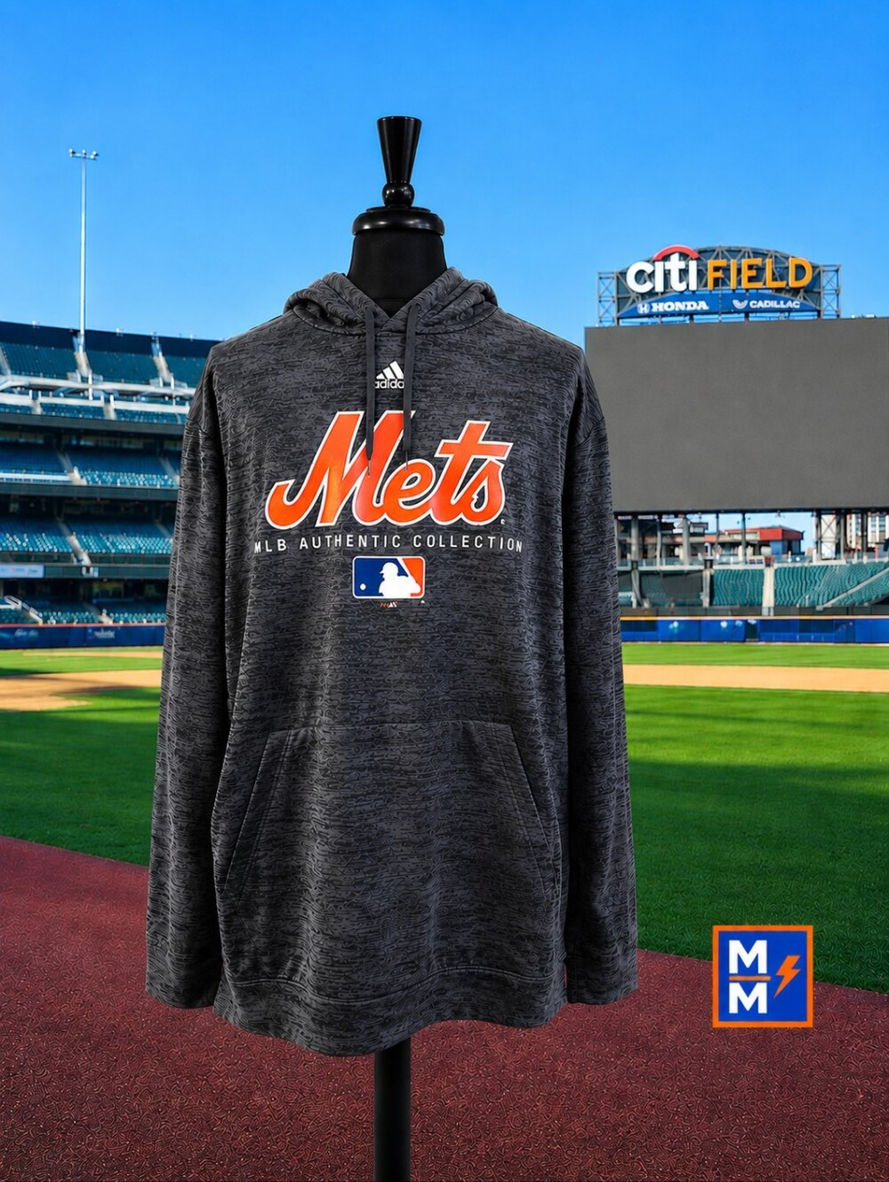 Majestic Authentic New York Mets Hoodie Gray MLB Pullover Sweatshirt 2XL